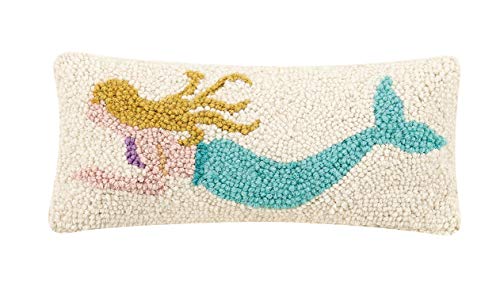 Peking Handicraft 30TG426C05OB Blown Filled Hook Throw Pillow, 12-inch Length, Wool and Cotton (Mermaid)