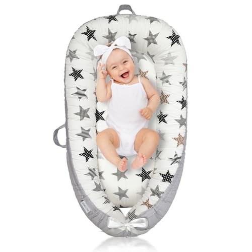 Image of JOCUTE Baby Lounger for Newborn Cover - Newborn Lounger for 0-12 Months, Breathable & Portable Infant Lounger - Adjustable Cotton Soft Baby Floor Seat for Travel, Newborn Essentials- Star