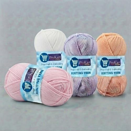 Image of ProKart - 4 Ply Plush & Cuddly for Knitting & Crochet | Pastel Yarn for Baby Toys & DIY Crafts | 100g, Pack of 4 (Baby Pink, Lavender, White, Peach)