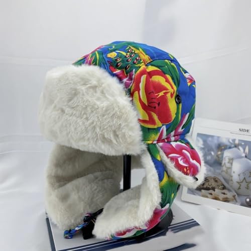 Thickened Winter Ski Cap Women's Floral Lei Feng Style Hat Ear Protection Windproof Trendy Headwear Traditional Ethnic Pattern4