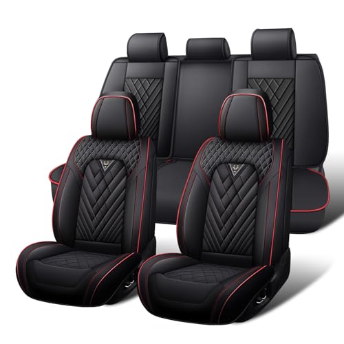 Image of Car Seat Covers Full Set for Subaru 2000-2026, Waterproof Nappa Leather Car Seat Cover, Full Coverage Car Seat Covers Sets(5 Seats /Black Red)