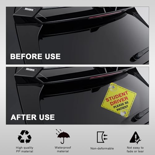 Image of Wevdn 2 PCS Student Driver Sign for Car Window, 5 inchx5 inch Please Be Patient New Driver Sticker with Suction Cups, Car Accessories (Red)