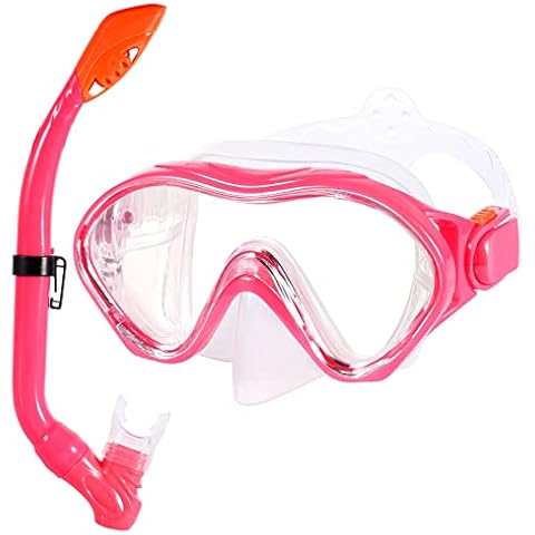 Kids Snorkel Set, Dry Top Snorkeling Set,Children Anti-Leak Diving Mask Free Breathing,Anti-Fog Impact Resistant Tempered Glass Snorkeling Gear 180 Degree Panoramic View for 5-12 Boys and Girls Cover
