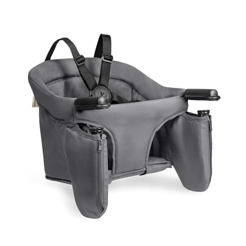 hauck Fix N Sit, Grau - Faltbarer Baby Tischsitz für Kinder ab 6 Monaten bis 15 kg, Einfache Befestigung an der Tischplatte, mit 5-Punkt-Gurt & Aufbewahrungsfach, Leicht & Tragbar, 37 x 42 x 32 cm