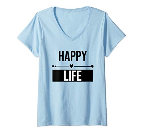 Mujer Happy Life Shirt,Funny Outfit Matching Husband & Wife Couple Camiseta Cuello V