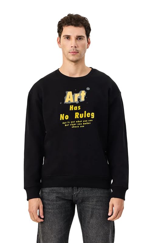 Image of SNITCH Men's Sweatshirt | Oversized Fit Graphic Print with Drop Shoulder & Crew Neck | Soft Cotton Blend Full Sleeve Pullover for Trendy Casual Wear