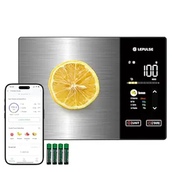 Food Scale with Nutritional Calculator, Smart Digital Kitchen Scale for Weight Loss, App with 23 Nutrients Tracking, Calorie, Fat, Carbs, Premium Stainless Steel, 11lb