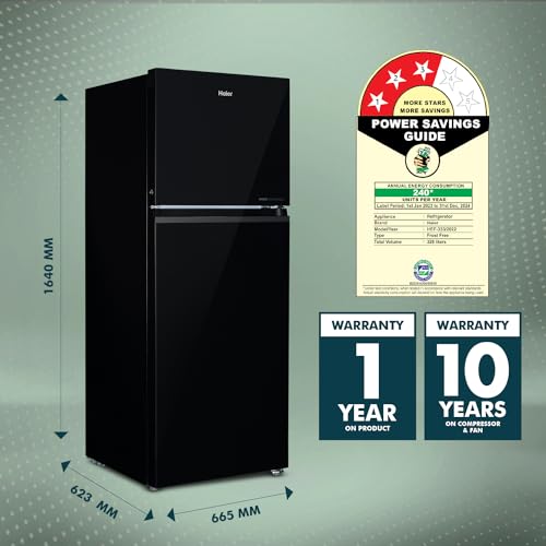 Image of Haier 328 L, 3 Star, Convertible 10-in-1, Triple Inverter & Dual Fan Motor Technology, Frost Free Double Door Refrigerator (HEF-333BG-P, Black Glass)