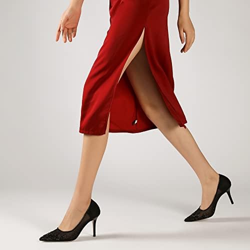 Vertundy Women's Rhinestone Mesh Pumps - Closed Pointed Toe Stiletto Heels Slip On Fashion Dress Shoes for Party Wedding Black | Image 5
