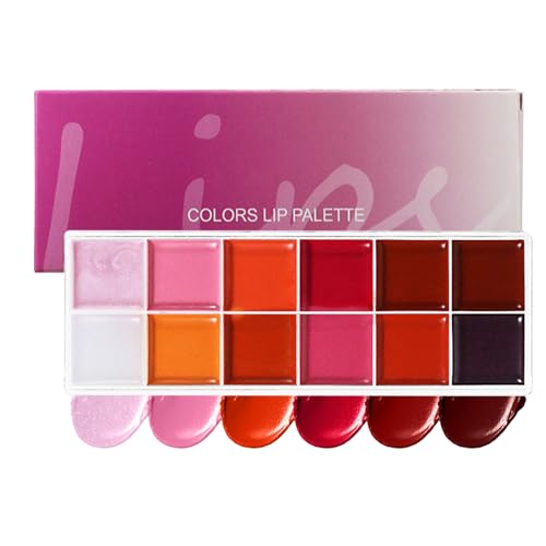 Paleta de Gloss Labial | Maquillaje Labial | 12 Tonos Kit Hidratante Pigmentación Labiales Duraderos Impermeables Tonos Vibrantes para Adolescentes Viaje
