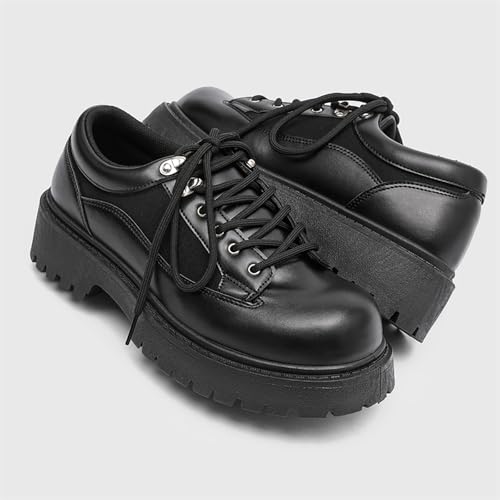 Men's Black Leather Oxford Shoes Chunky Heel Platform Lace Up Dress Casual Walking Shoes for Daily Outdoor Wear2