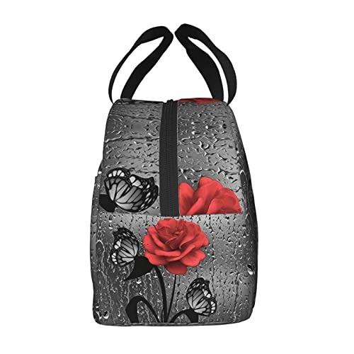 Cioahyra Red Rose Lunch Bag For Women Men Insulated With Containers Warming Reusable Lunch Box Waterproof Thermal Tote Bag Cooler Bag #TOP2