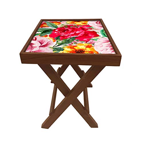 Image of Nutcase Designer Teak Wood Side Table Folding Wooden Bedside Coffee Outdoor Picnic Table - Beautiful Rose 12 x 16