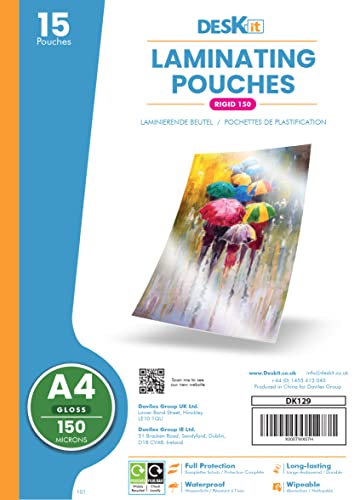 Deskit Pochettes de plastification A4, brillantes, 15 feuilles, 150 microns- petit paquet Cover