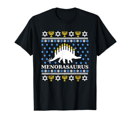 Menorasaurus T-Shirt - Funny Dinosaur Chanukkah Holiday Gift T-Shirt