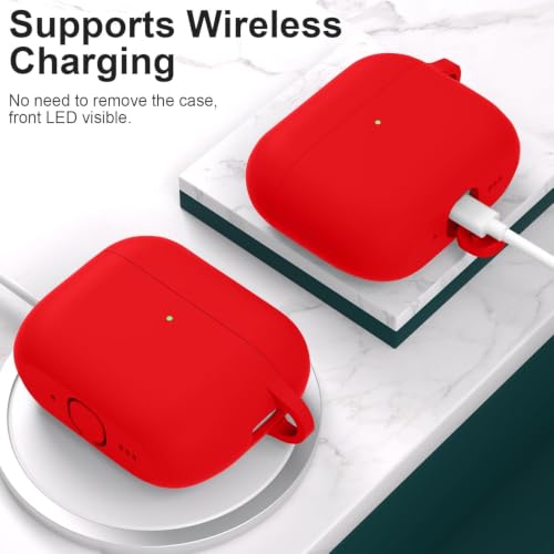 Image of New Soft Silicone Case Compatible with Apple AirPods Pro 3 Generation (2025) Protective Silicone 360 Full Protection Dust-Proof Shockproof Case Cover with Hook (Cover Only) (Red)
