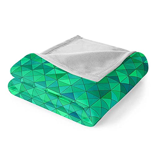 Couverture flanelle douce et moelleuse motif géométrique vert imprimé 3D