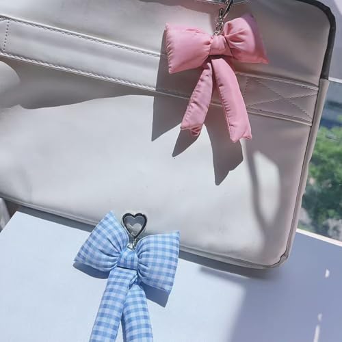 Image of Pink Bow Keychain Bag Charms Y2K Bowknot Plaid Keychains Coquette Aesthetic Purse Handbag Backpacks Charms (Blue 1)