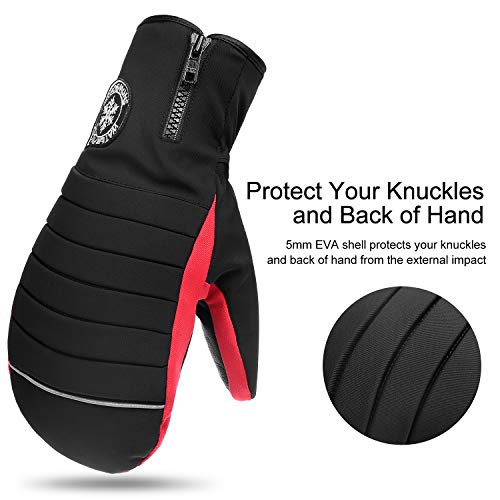 KUTOOK Guantes Manoplas Esquí Invierno De Piel Cuero con 3M Thinsulate, Guantes Snowboard Hombre con Membrana Impermeable De TPU, Guantes De Nieve Guantes Ski(Negro,L) - imagen 9