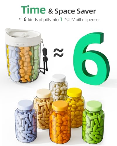 Image of PULIV Large Pill Bottle Organizer Anti-Mix Design, 6 Slots, 20 Labels