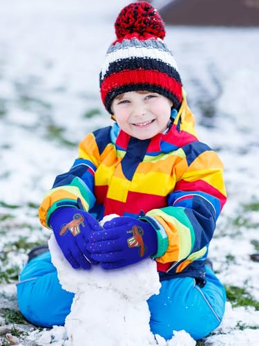 Geyoga 3 Pairs Kids Gloves Winter Toddler Full Fingers Knitted Gloves Kids Unicorn Warm Mittens for Aged 4-10 (Car Style)2