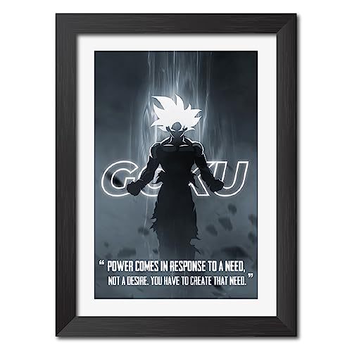 Image of TenorArts Goku Poster Draqon Ball Anime Quotes Laminated Photo Frame Painting with Matt Finish Black Textures (12 inches x 9inches)