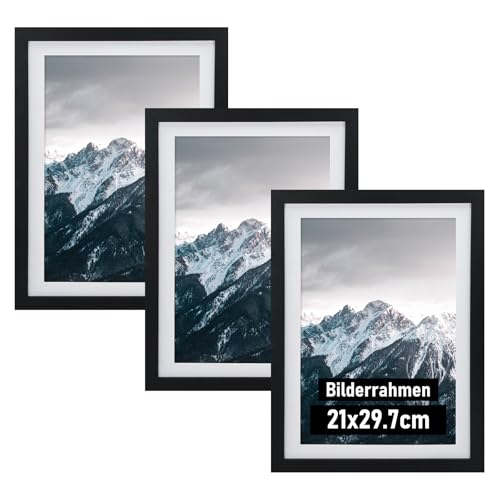 KoKoBin Paquete de 3 marcos A4, marcos negros para fotos, certificados, imágenes y pósteres (3 Pack Negro, 20 x 30 (A4))
