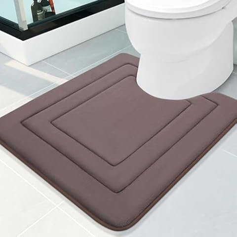 Arotive Memory Foam U-Shaped Toilet Rugs 24x20, Super Soft Absorbent Contoured Bathroom Rugs, Machine Washable Contour Bath Mats for Bathroom Toilet Base, Brown Cover