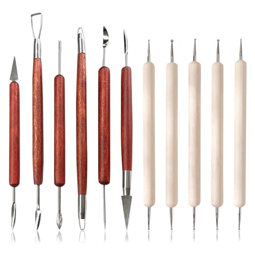 Clay Sculpting Modelling Tools, 11PCS Polymer Clay Tool Double-Ended Stainless Steel Wooden Wax Clay Sculpting DIY Tools Pottery Air Drying Tools