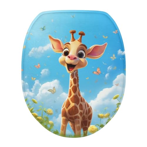 Cugasmaru Toilet Lids Covers for Bathroom Kids Elongated Toilet Seat Lid Cover with Elastic Edge Non Slip Decorative Cover for Girls Boys Bathroom Cute Giraffe