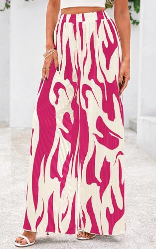 Image of PRETTYGARDEN Womens Pants Dressy Casual Wide Leg Graphic Print Lounge Pants Women Comfy High Waist Pleated Palazzo Pants