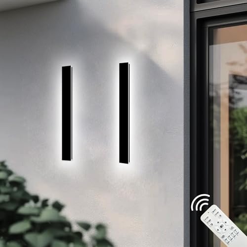 Image of Modern Outdoor Wall Lights 2Pack 24Inch Dimmable Outdoor Wall Sconce | LED Outdoor Porch Lights Wall Mount Exterior Lighting Fixtures IP65 Waterproof Black Outside Wall Lights for House Garage