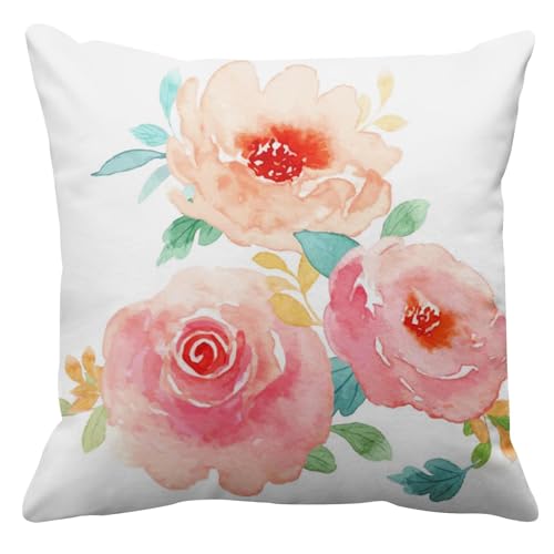 Image of Emvency Throw Pillow Cover Flower Girly Peonies Summer Watercolor Pastel Floral Mint Decorative Pillow Case Home Decor Square 16 x 16 Inch Pillowcase