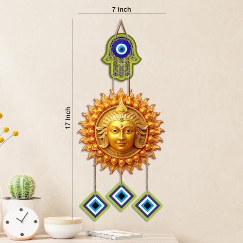 Image of Artvibes Sun Face Evil Eye Wall Hanging for Home Entrance Door Decor | Nazar Battu Protection Hanging for Living Room Bedroom Office | Vastu Positive Energy Good Luck Decorative Gift (WH 85125N)