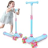 Maydolly Kick Scooter, Lean-to-Steer Scooter with 3 Extra Wide PU LED Flashing Light-Up Wheels and 4...