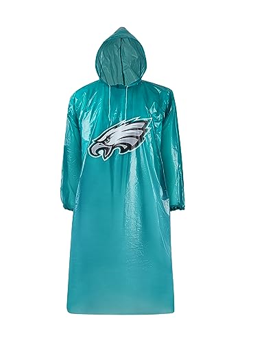 Image of NFL Waterproof Rain Poncho for Adults, Sporty, Elastic Sleeves and Drawstring Hood, Unisex Rain Coat