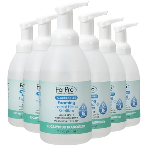 Image of ForPro Alcohol-Free Foaming Instant Hand Sanitizer, 20 Fl Oz (Pack of 6) - Moisturizing, Dye-Free Formula, Eucalyptus Tranquility Scent