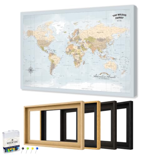 Image of IPIC Personalized Blue Ocean Framed World Map Pin Board, Size 42x28 in