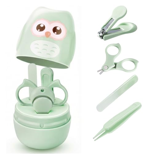 Baby Nail Kit, Baby's Manicure Kit and Pedicure kit with Cute Owl Shape Case Nail Clipper, Scissor, Nail File & Tweezer for Newborn, Infant & Toddler,...