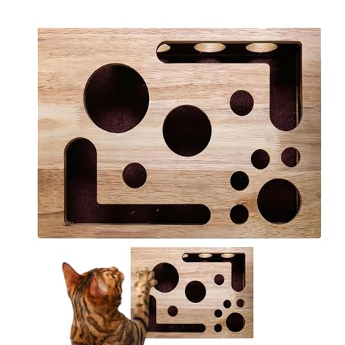 Katzen Puzzle Spielzeug, 30x25x8cm Holz Katzen Krallenpflege Beschäftigungsbox, Katzens Labyrinth Spielzeug, Interaktives Holzspielzeug, Indoor...