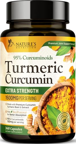 Turmeric Curcumin Supplement 1500mg - Organic Tumeric & BioPerine Black Pepper for Best Absorption with 95% Curcuminoids, Natures Joint & Immune Support, Non-GMO, Bottled in USA - 360 Capsules