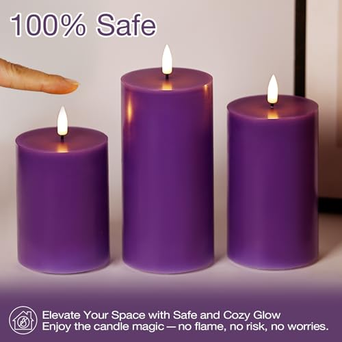 Bougies violettes sans flamme LED en cire véritable avec télécommande Eywamage - 6