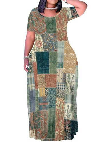 Image of PinkPatty Plus Size Dress for Women Casual Crew Neck Short Sleeve Maxi Dress Oversized Summer Beach Dresses with Pockets