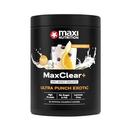 MaxiNutrition MaxClear+ Ultra Punch Exotic 300 g Protein Eistee 79% Eiweiß mit Koffein zuckerfrei fettfrei ohne künstliche Aromen