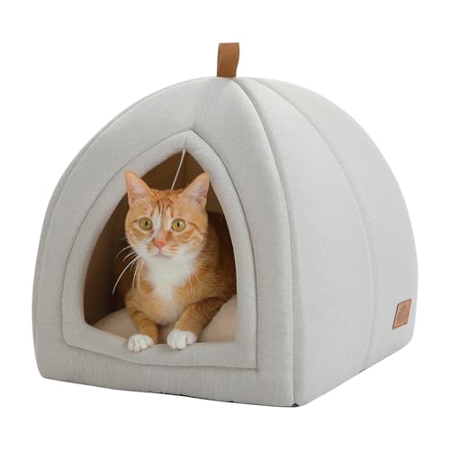PAWZ Road Katzenhöhle mit waschbaren Kissen, Hundebett kleine Hunde, Kleintierhaus, Katzenschlafplatz-Bettchen, Katzenhaus Indoor, Beige, 40x40x40cm