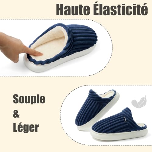 Donpapa Chaussons Femme Homme Hiver Chaud Velours Côtelé Fourré Pantoufles – vue 6