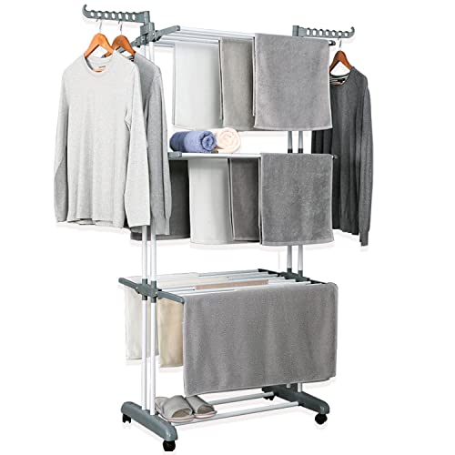 NYVI Wäscheständer LaundryFlex Grau - Wäschetrockner Turm mit Extra Viel Platz auf 6 Ebenen - Mobil, Ausziehbar - Wäscheturm aus Pulverbeschichtetem Stahl & Kunststoff, 172 x 126 x 64 cm (H x B x T) Cover