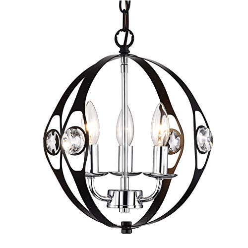Black Chandelier Small Orb Chandelier Lighting Rustic Farmhouse Chandelier with Crystals 3 Light Sphere Chandeliers for Dining Room