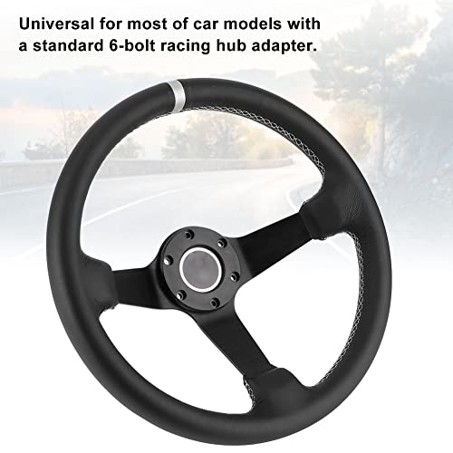 Steering Wheel 350mm/14in for SPARCO Style 6 Bolt Half Deep Dish Black Leather Racing Steering Wheel with Horn - Image 6