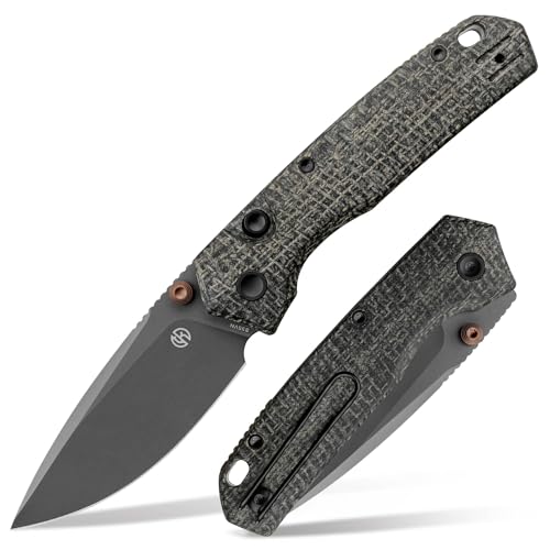 Vosteed Psyop EDC Pocket Knife - 2.99 S35VN Destroyer Gray Blade - Top Liner Lock Black Norplex UltreX Micarta Handle - Camping Hunting Knives - A2230